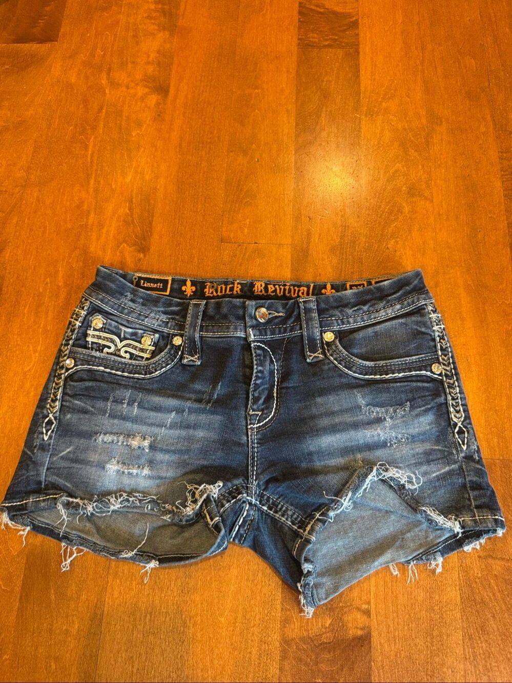 Y2K Rock Revival Linnett Denim Cutoff Shorts Women’s 27 Distressed Bling